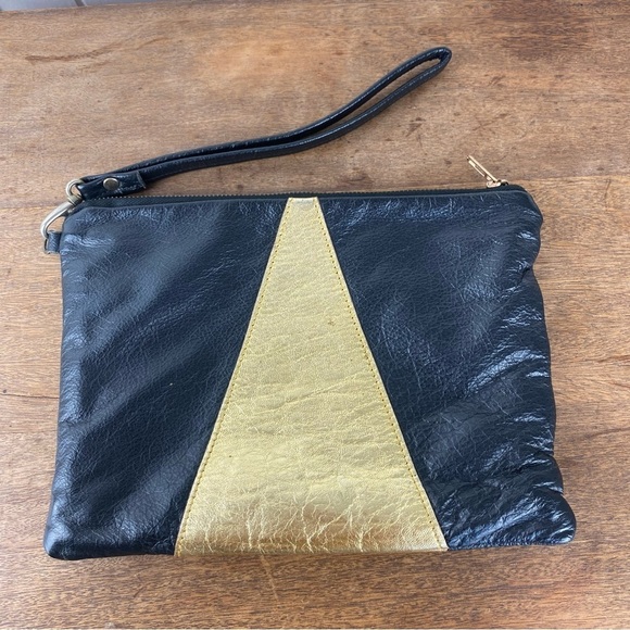 forest • zippered black gold triangle leather wristlet clutch - Picture 2 of 6